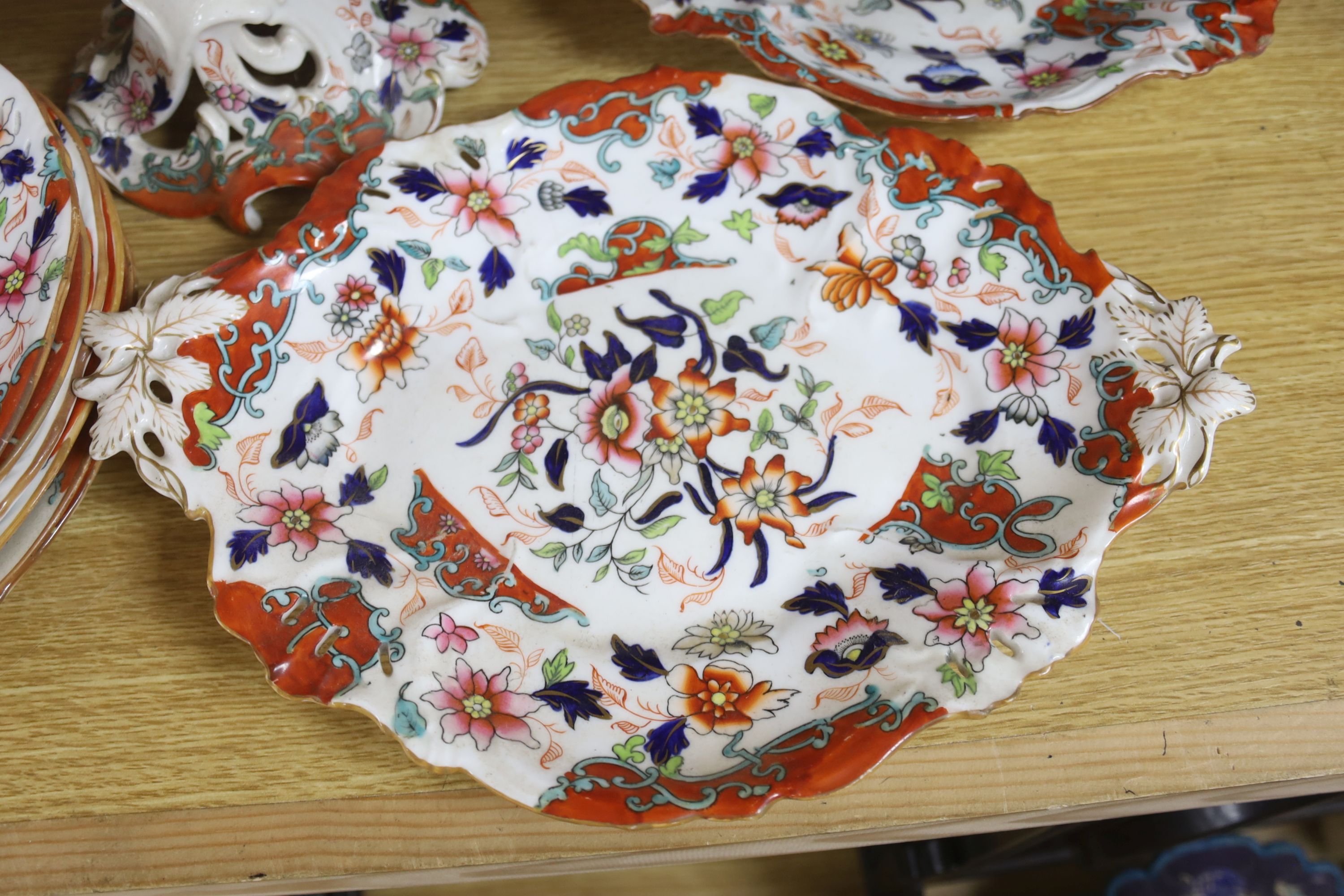 A 19th century English porcelain Imari pattern part dessert service